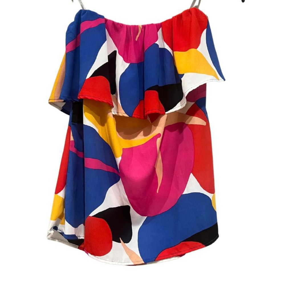 Multicolor Tube Top with Ruffle on Top - Loose Fit - Size Medium